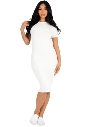 Ribbed Bodycon Midi Dress - White