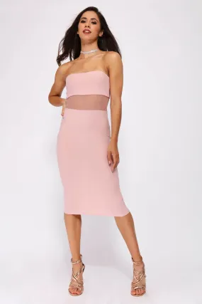 Rose Bandeau Mesh Panel Bodycon Midi