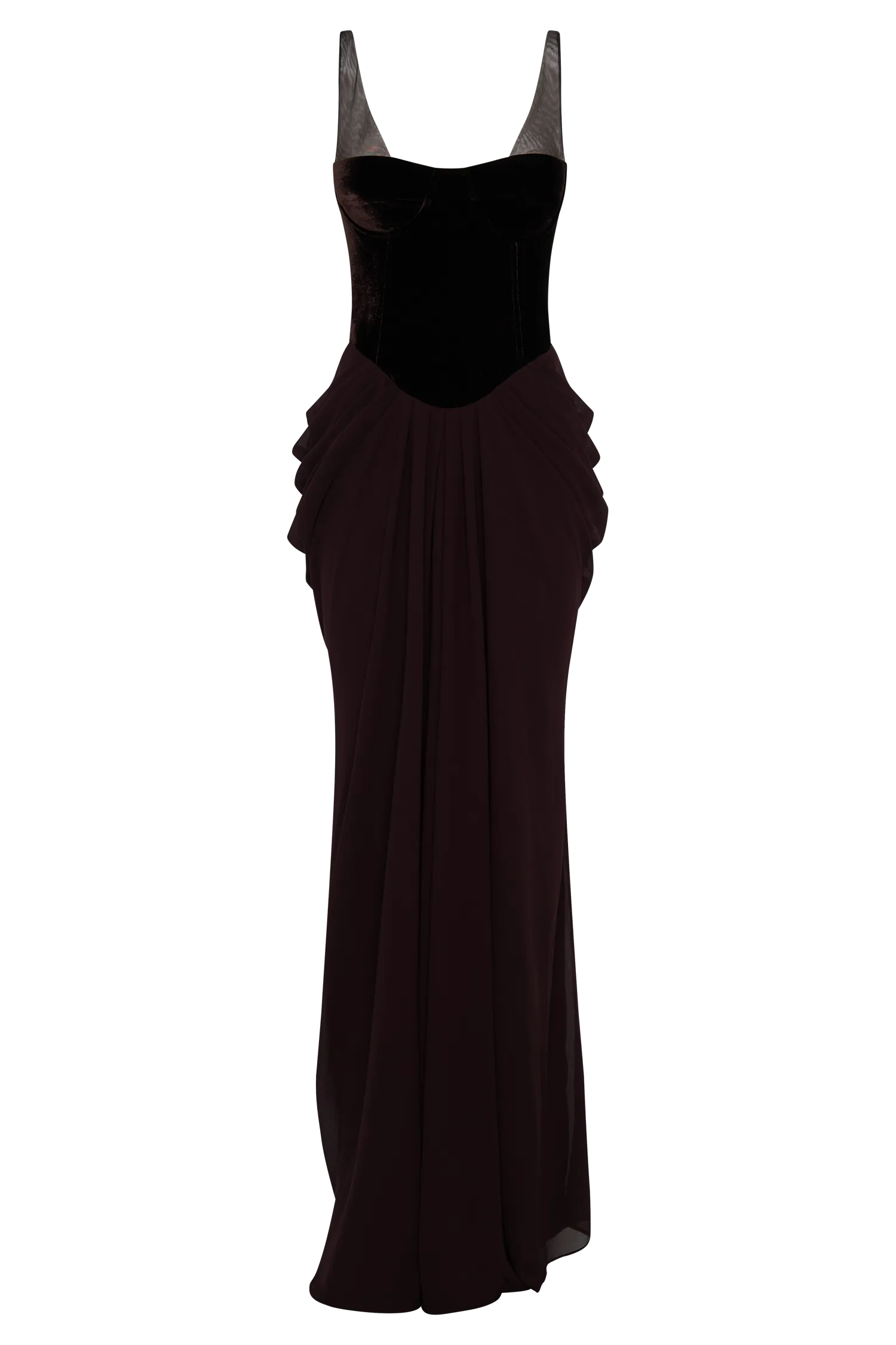 Roxanne Velvet Corset Maxi Dress - Cacao Brown