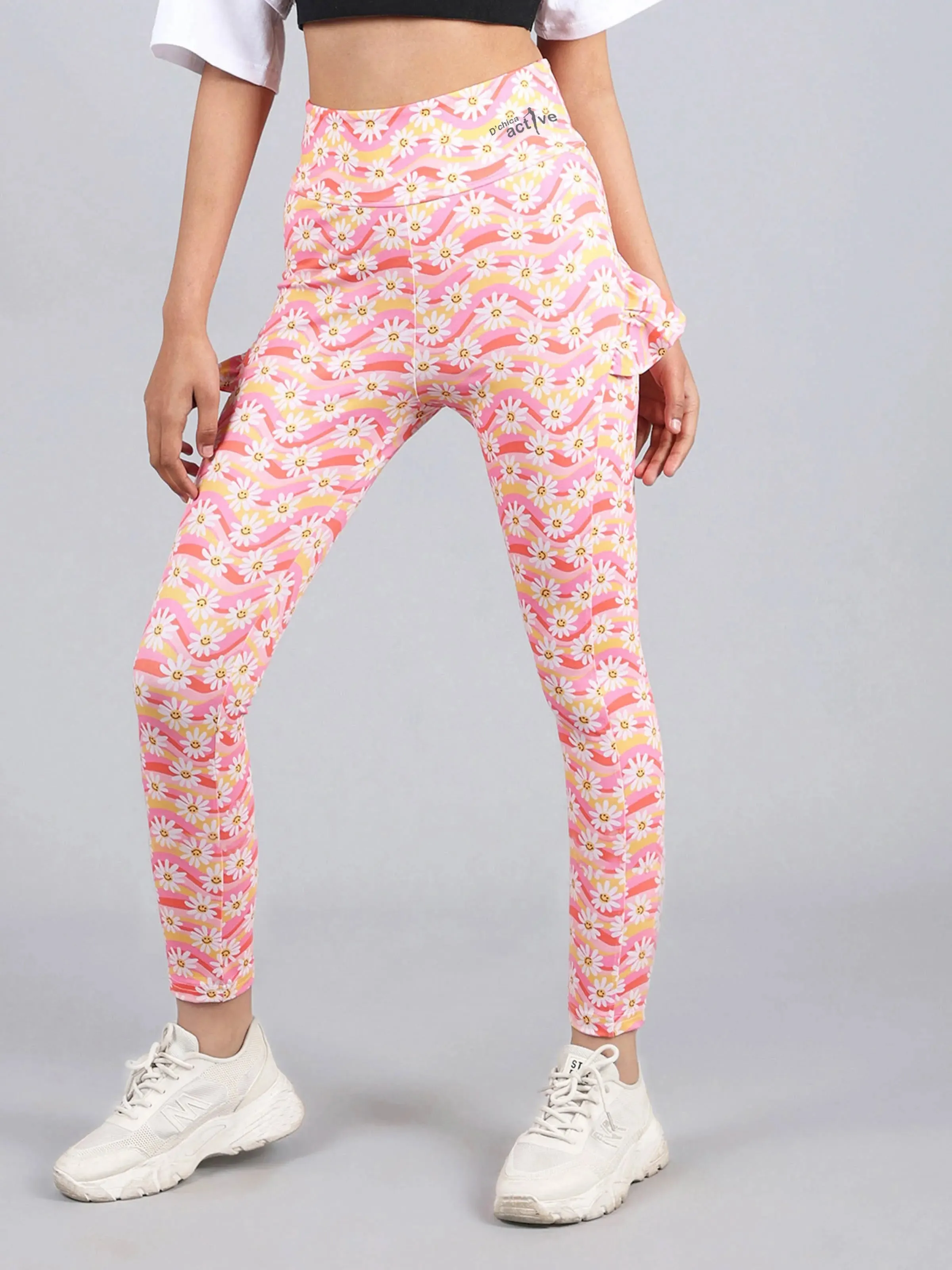 Ruffled Leggings with Side Pocket | Flower Print Activewear