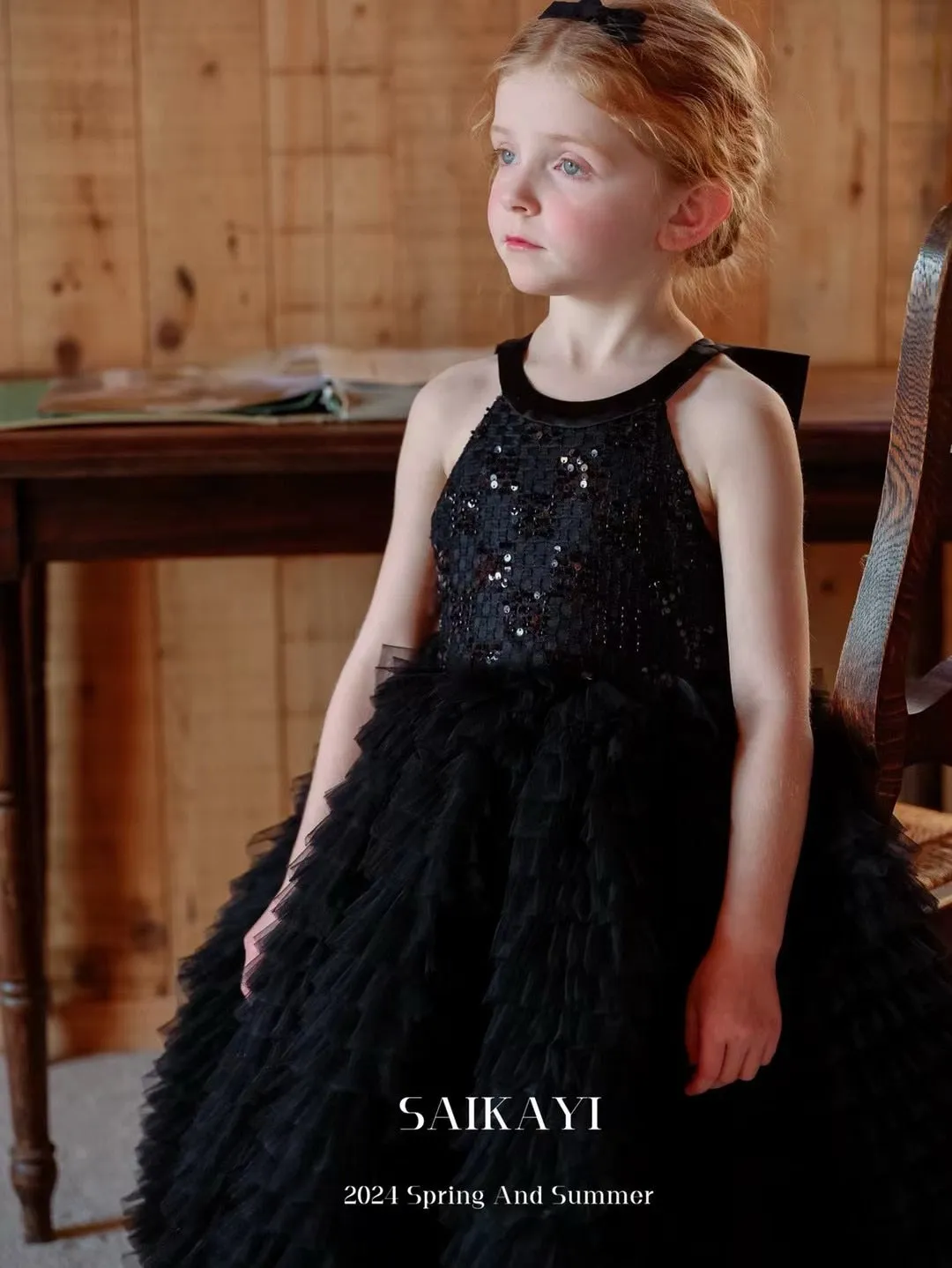 SaiKaYi Girl Black Sleeveless Princess Dress