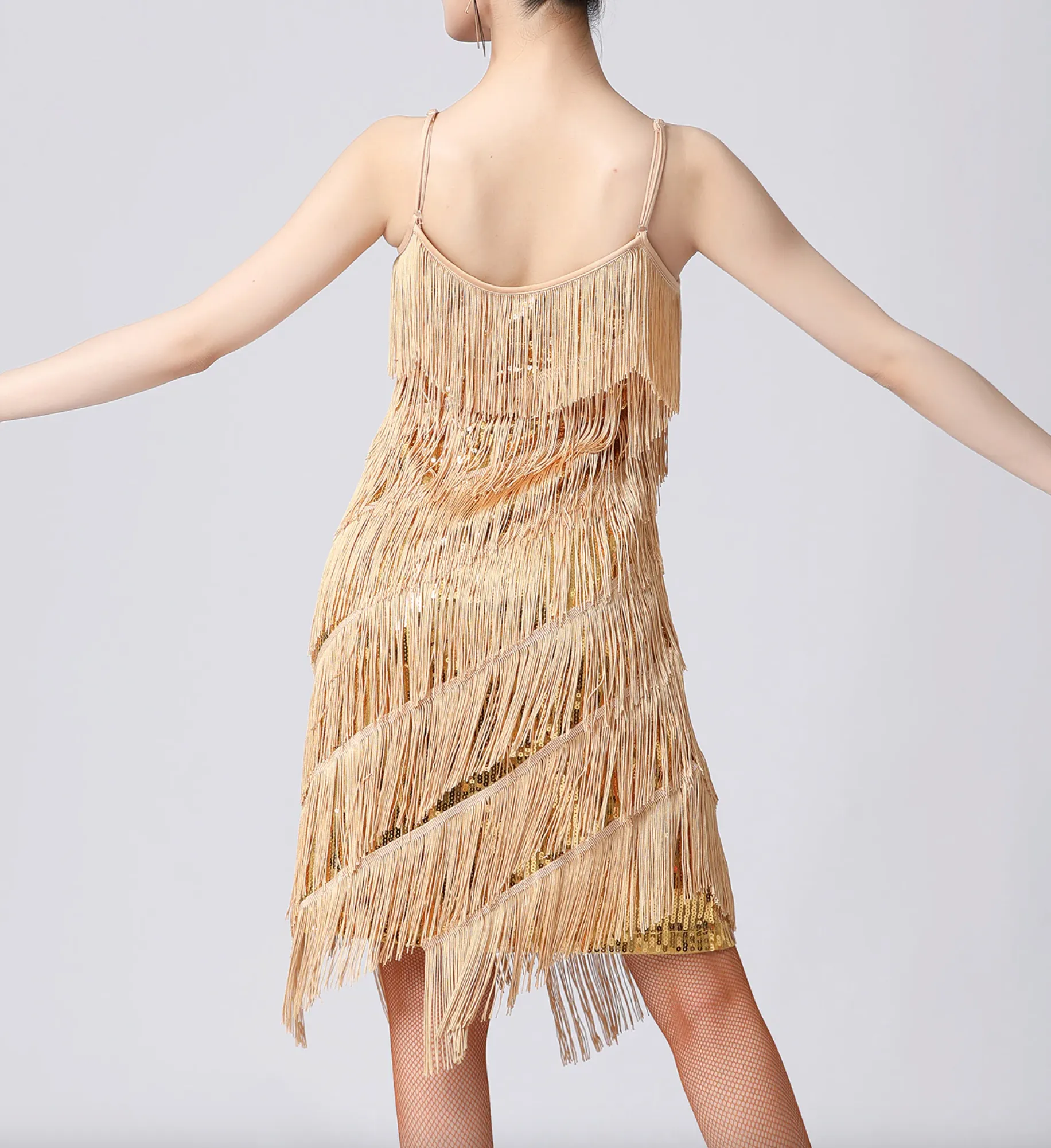 Sequin Fringe Latin Dance Dress Sleeveless Salsa Tango Dance Wear