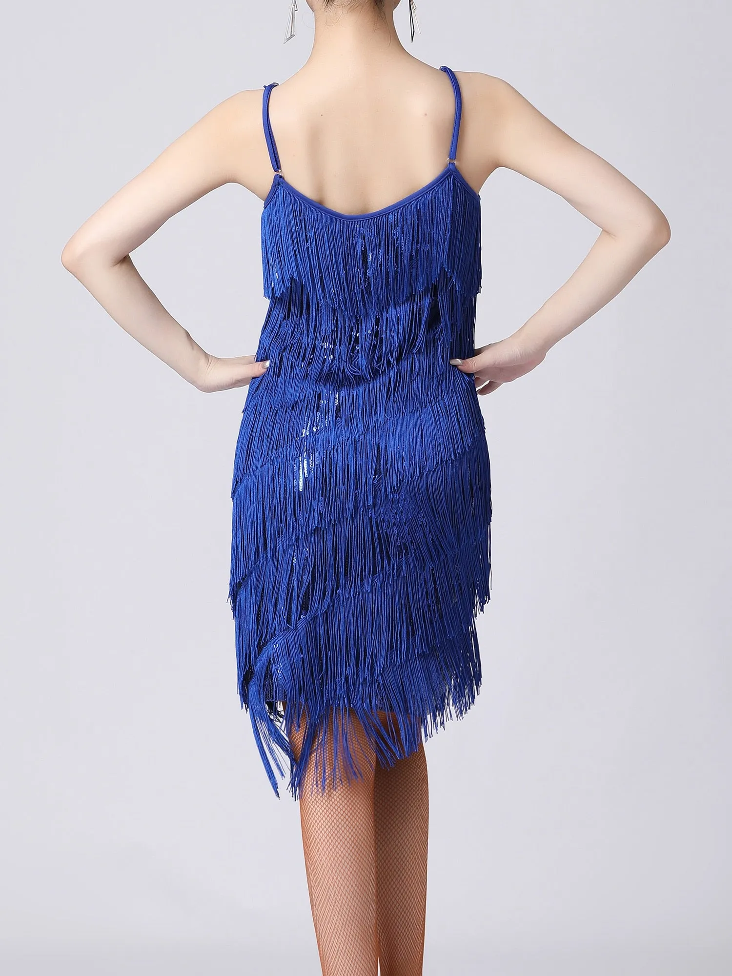 Sequin Fringe Latin Dance Dress Sleeveless Salsa Tango Dance Wear