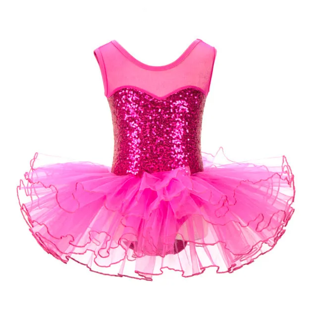 Sequined Young Girls Ballerina Flower Tutu Leotard  Dance Wear Gymnastic  Dress