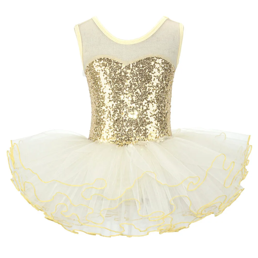 Sequined Young Girls Ballerina Flower Tutu Leotard  Dance Wear Gymnastic  Dress