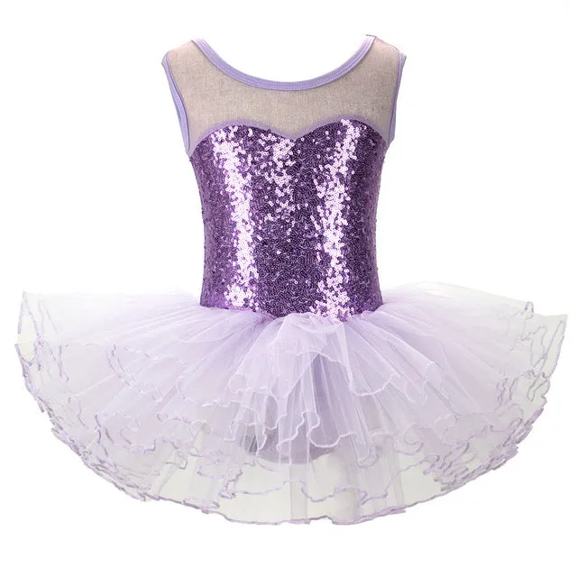 Sequined Young Girls Ballerina Flower Tutu Leotard  Dance Wear Gymnastic  Dress