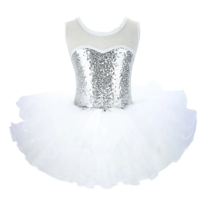 Sequined Young Girls Ballerina Flower Tutu Leotard  Dance Wear Gymnastic  Dress