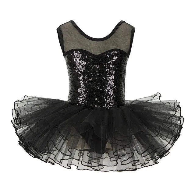 Sequined Young Girls Ballerina Flower Tutu Leotard  Dance Wear Gymnastic  Dress