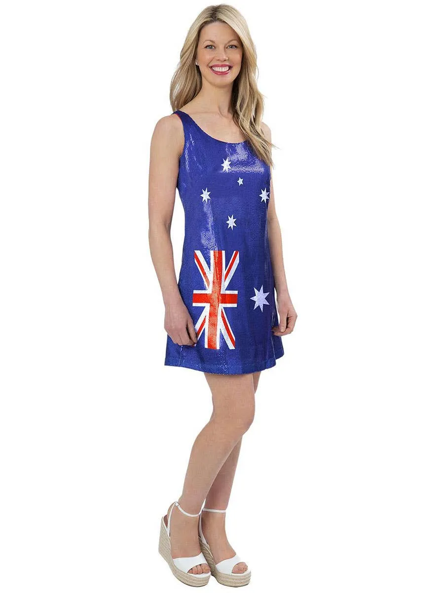 Sequinned Blue Aussie Flag Plus Size Womens Costume Dress