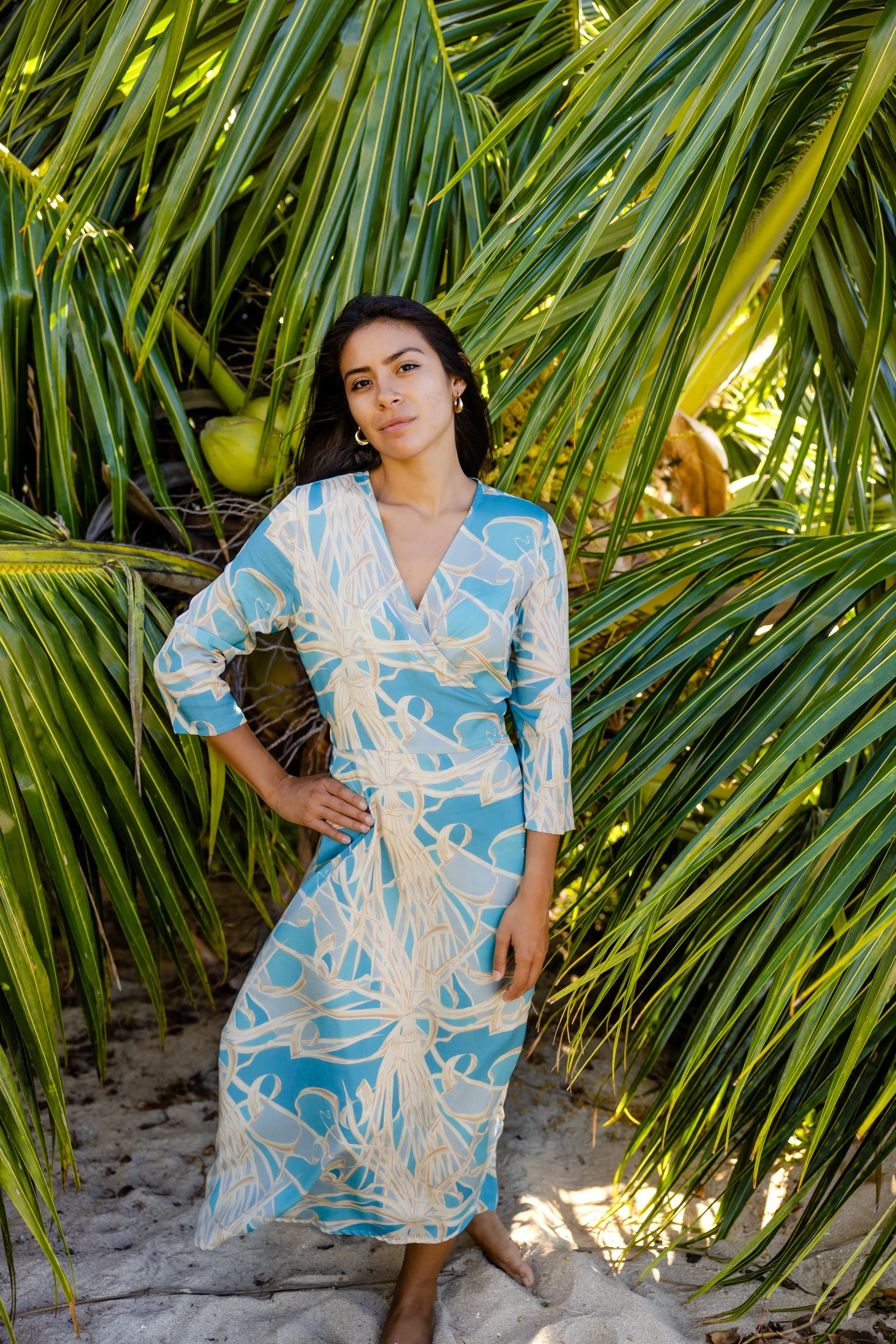 SKY BLUE LAU HALA Midi Wrap Dress