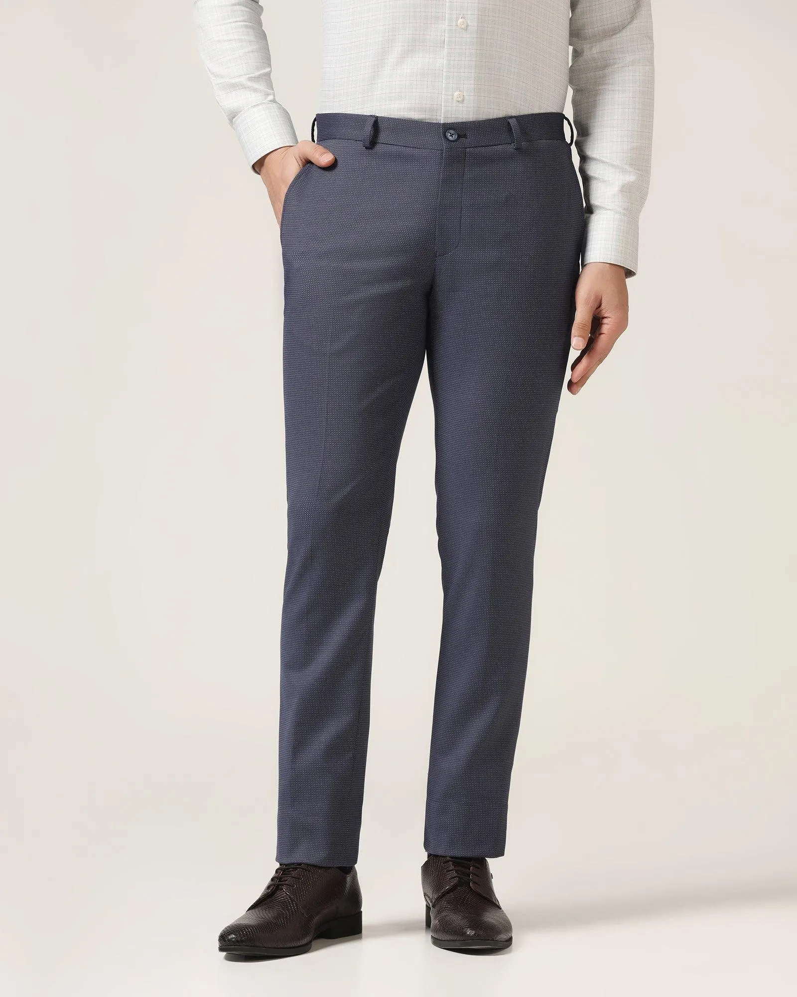 Slim Fit B-91 Formal Navy Textured Trouser - Finess