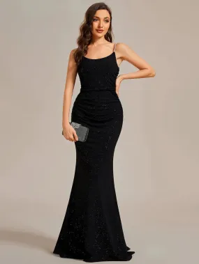 Sparkling Glitter Spaghetti Strap Open Back Bodycon Evening Dress