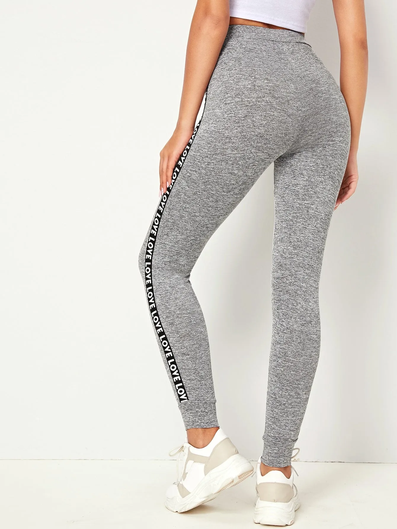 Sporty Letter Tie Front Cropped Women Leggings