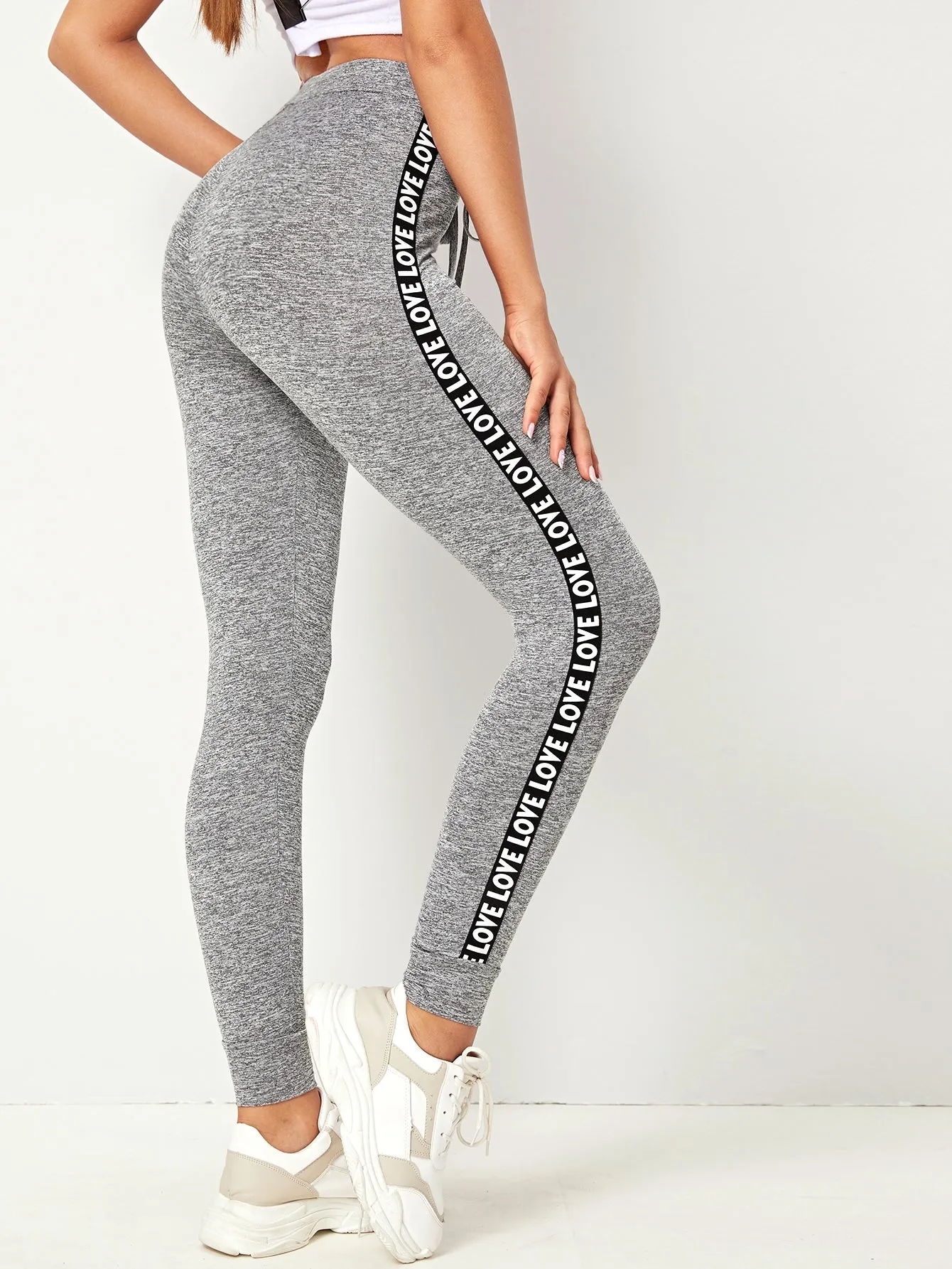 Sporty Letter Tie Front Cropped Women Leggings