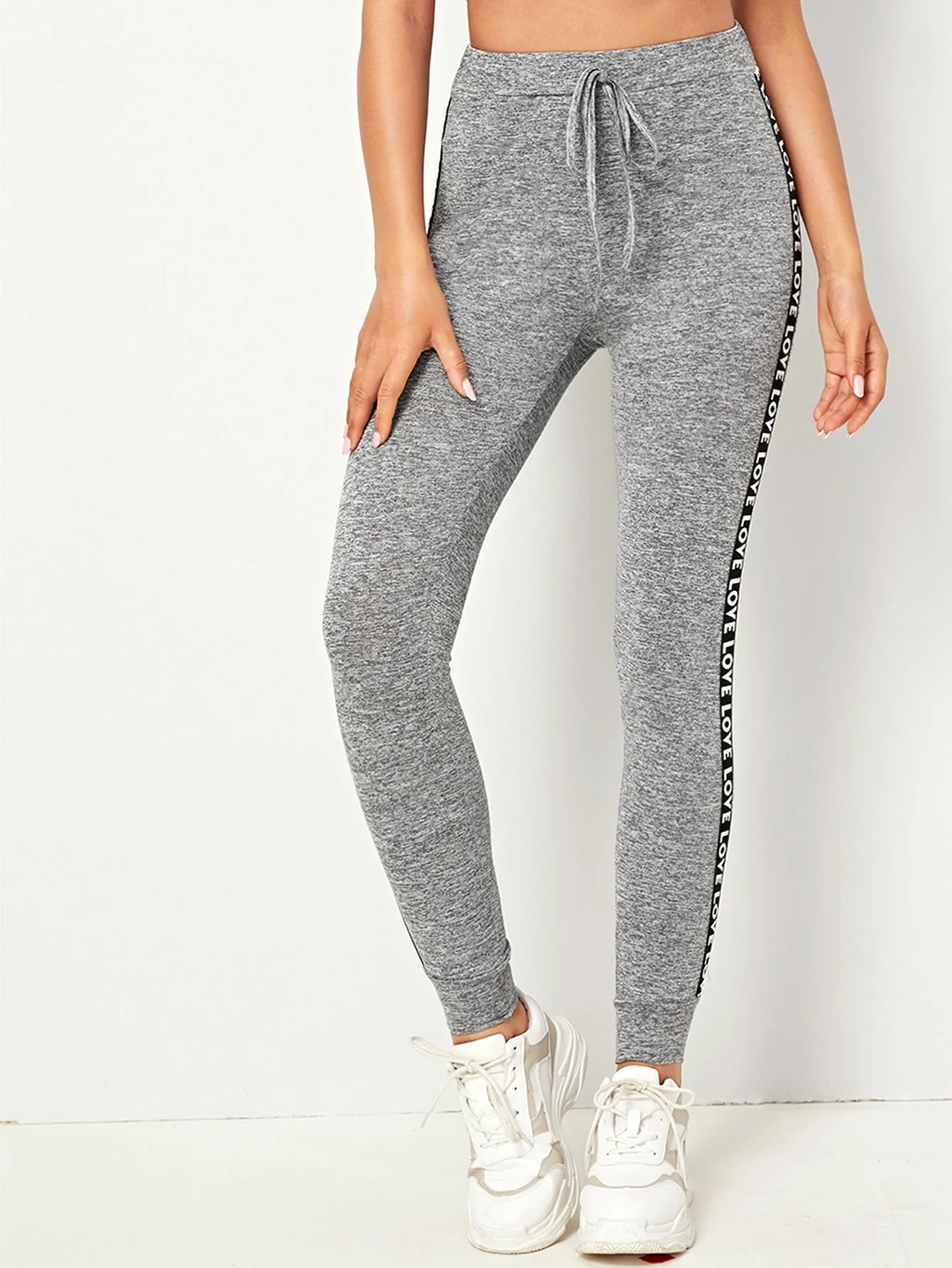 Sporty Letter Tie Front Cropped Women Leggings