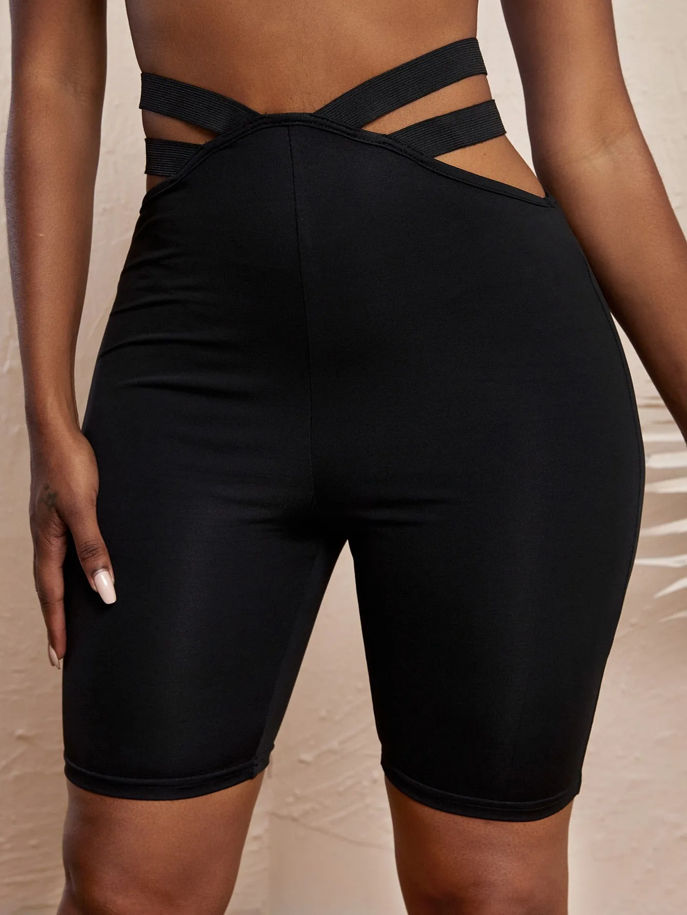 Sporty Plain Cut Out Short Women Leggings