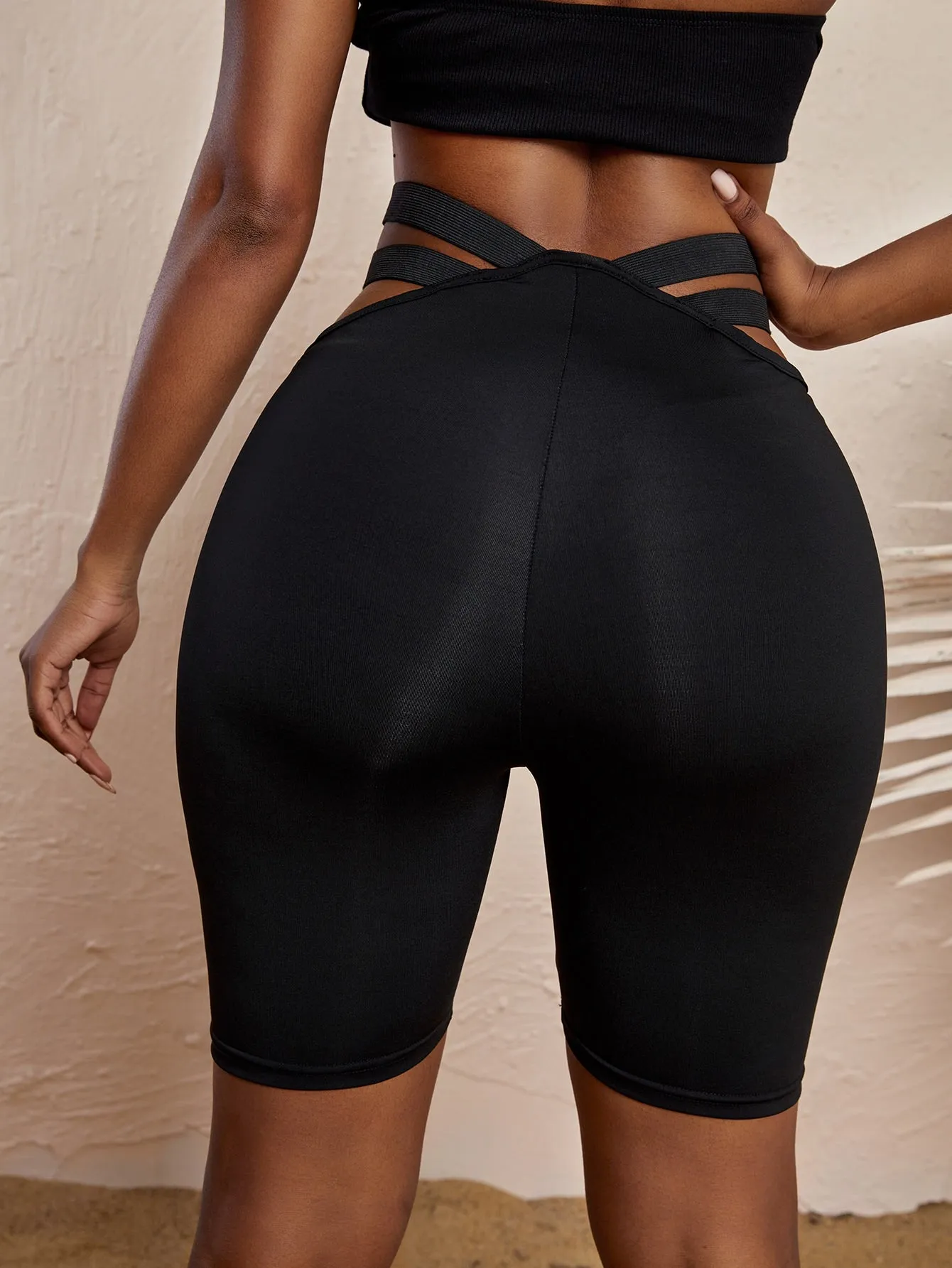 Sporty Plain Cut Out Short Women Leggings