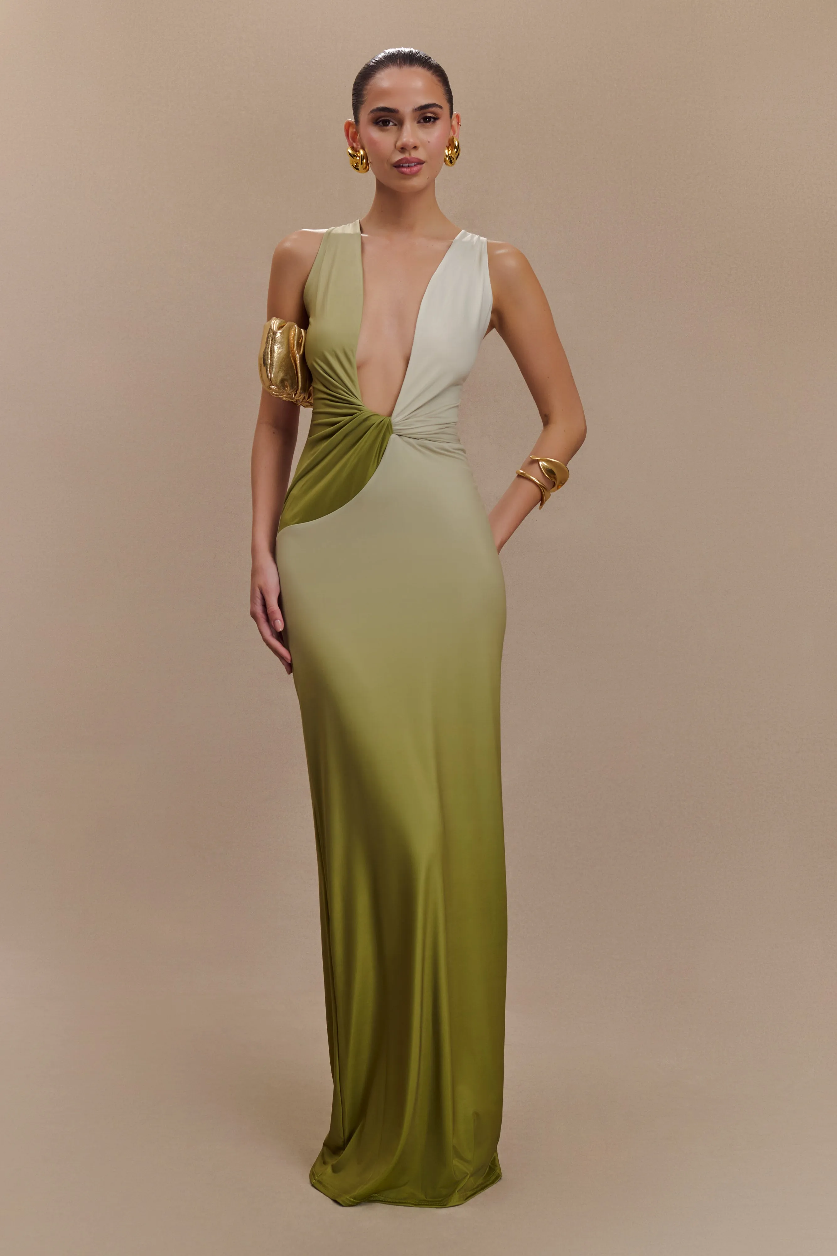 Stella Draped Slinky Maxi Dress - Ombre Vintage Olive