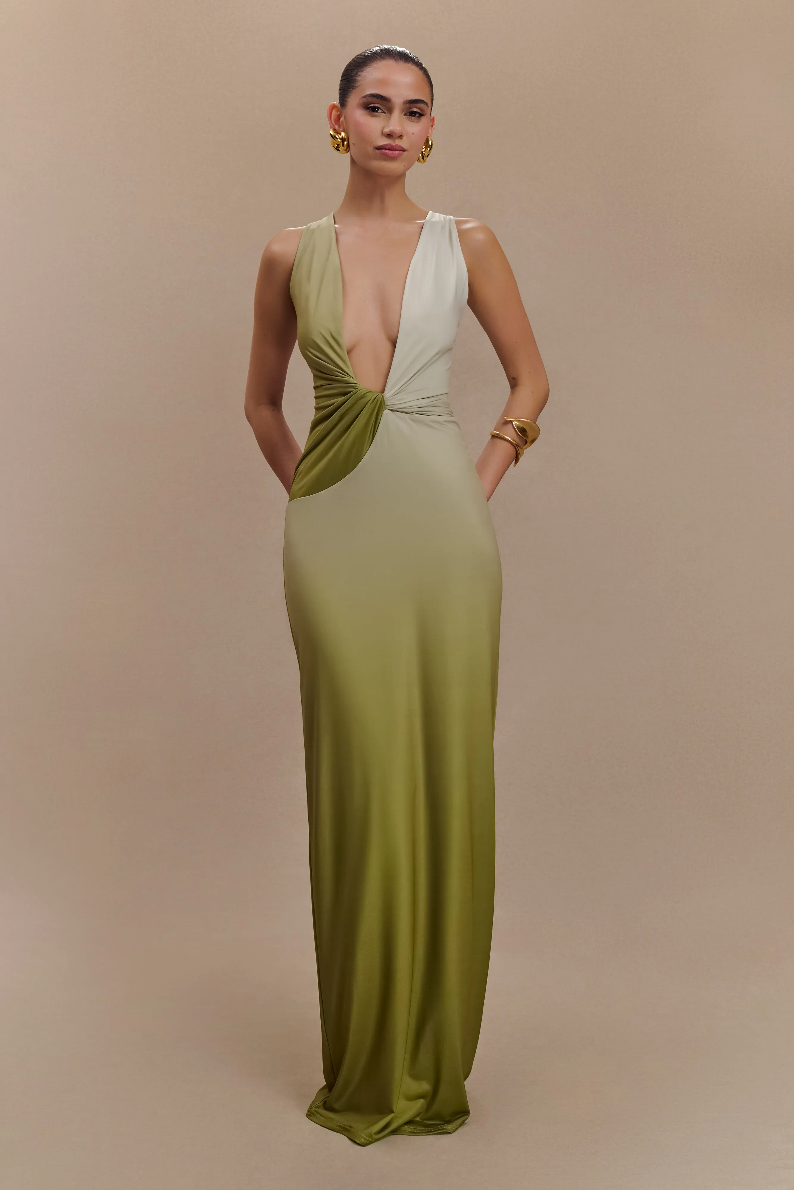 Stella Draped Slinky Maxi Dress - Ombre Vintage Olive