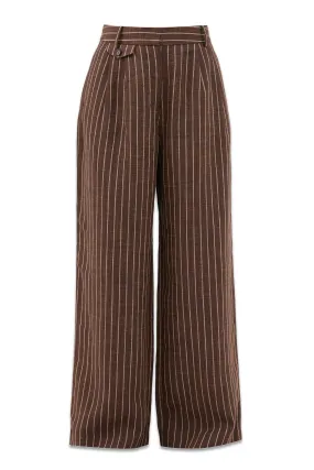 Striped Linen-blend Wide-leg Trousers