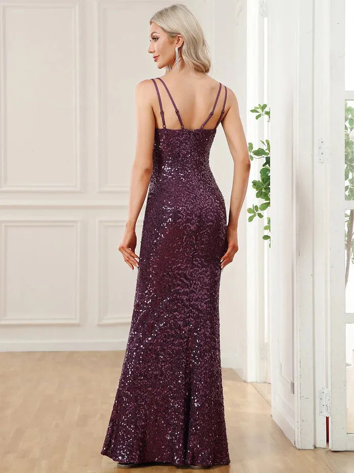 Sweetheart Double Spaghetti Strap Sequin Bodycon Evening Dress