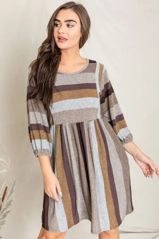 TEEK - Mix Stripe Balloon Sleeve Dress