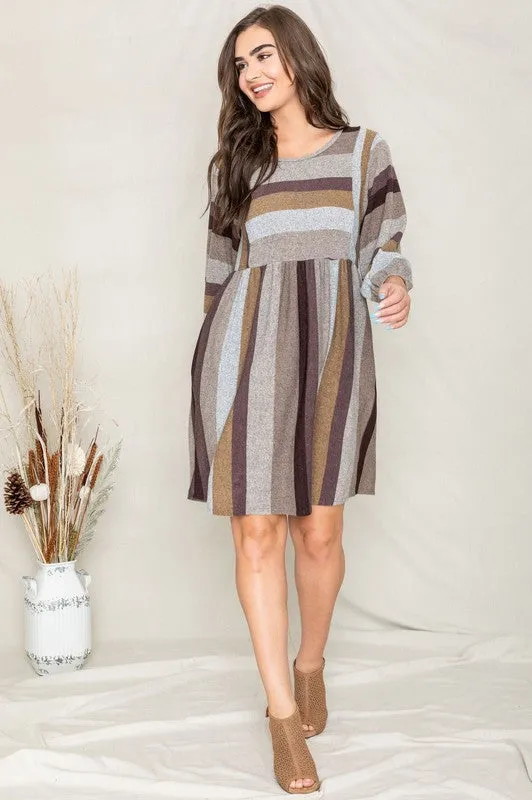 TEEK - Mix Stripe Balloon Sleeve Dress