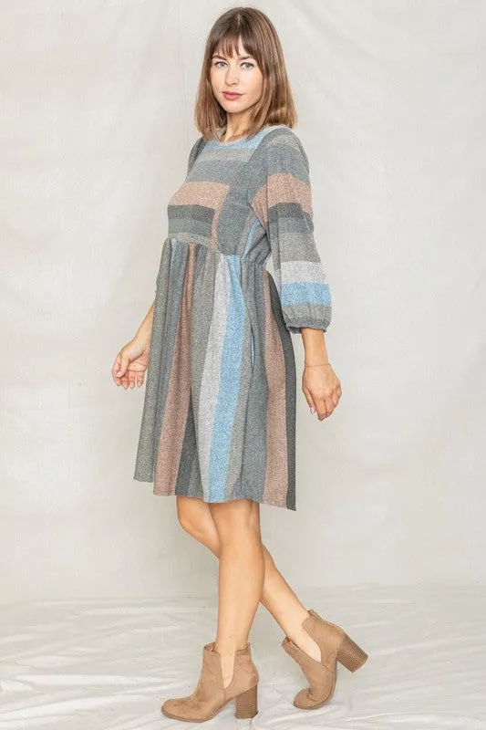 TEEK - Mix Stripe Balloon Sleeve Dress