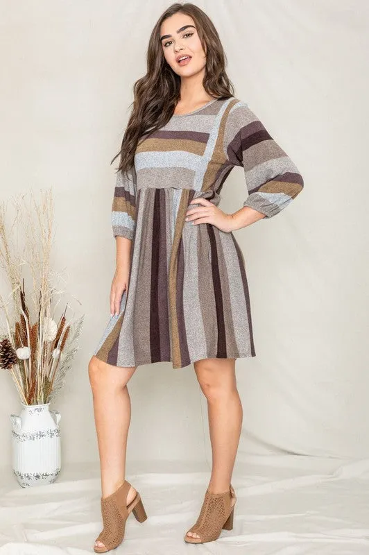 TEEK - Mix Stripe Balloon Sleeve Dress