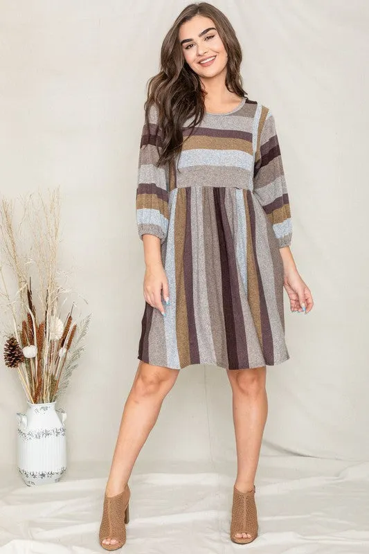 TEEK - Mix Stripe Balloon Sleeve Dress