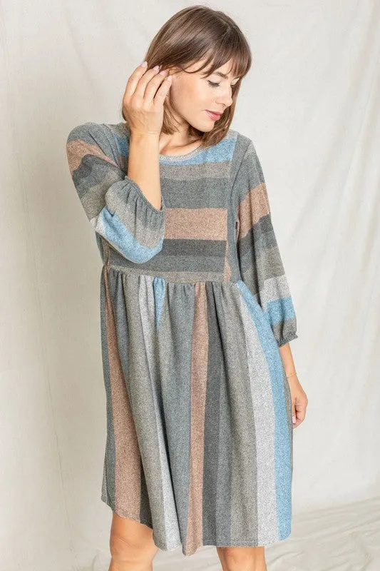 TEEK - Mix Stripe Balloon Sleeve Dress