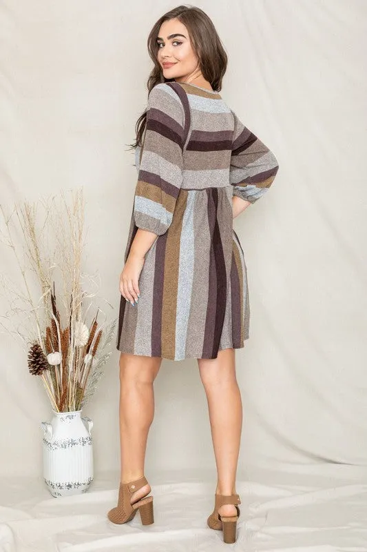 TEEK - Mix Stripe Balloon Sleeve Dress