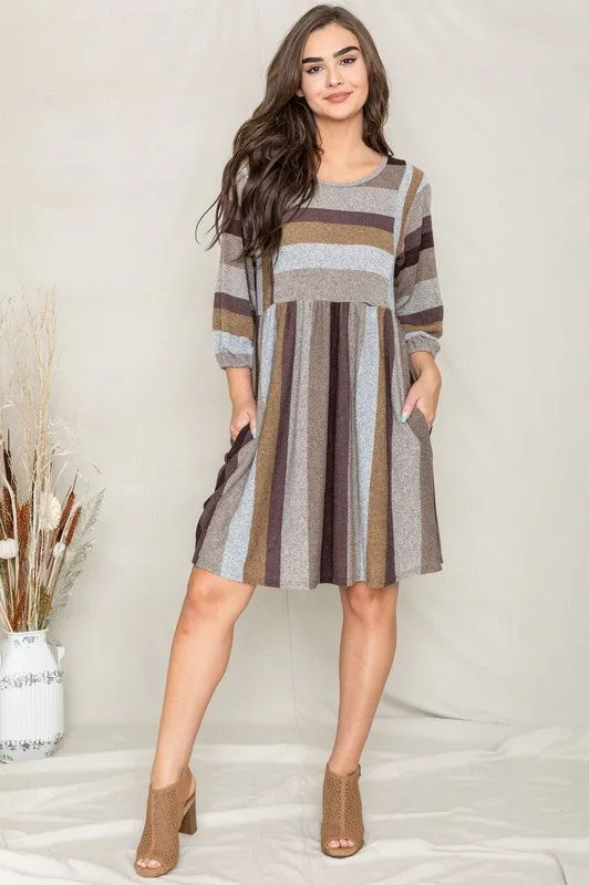 TEEK - Mix Stripe Balloon Sleeve Dress