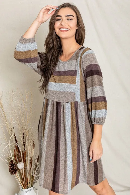 TEEK - Mix Stripe Balloon Sleeve Dress