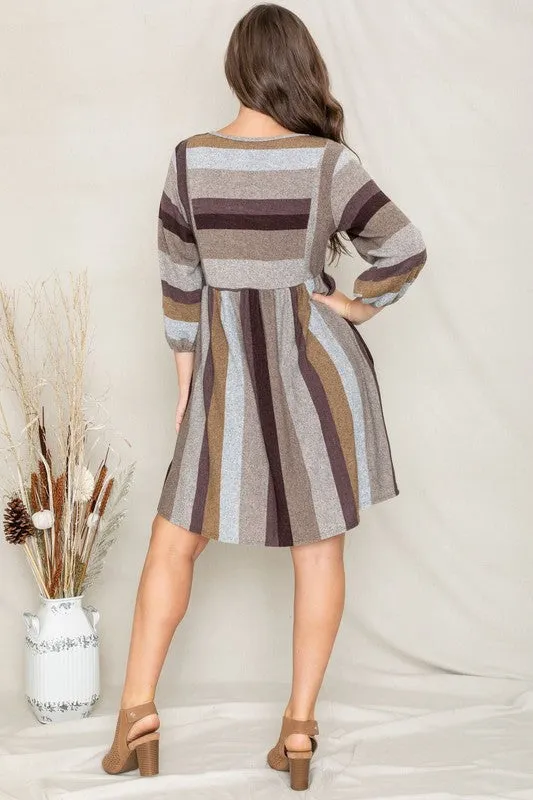 TEEK - Mix Stripe Balloon Sleeve Dress