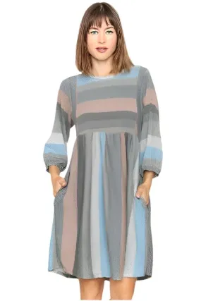 TEEK - Mix Stripe Balloon Sleeve Dress