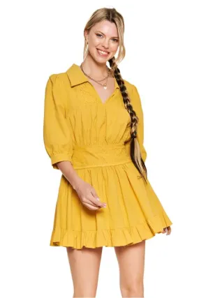 TEEK - PLUS SIZE Eyelet 3/4 Sleeve Short Dress