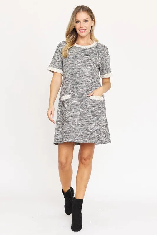 TEEK - Preppy Pink Blue Tweed Shift Dress