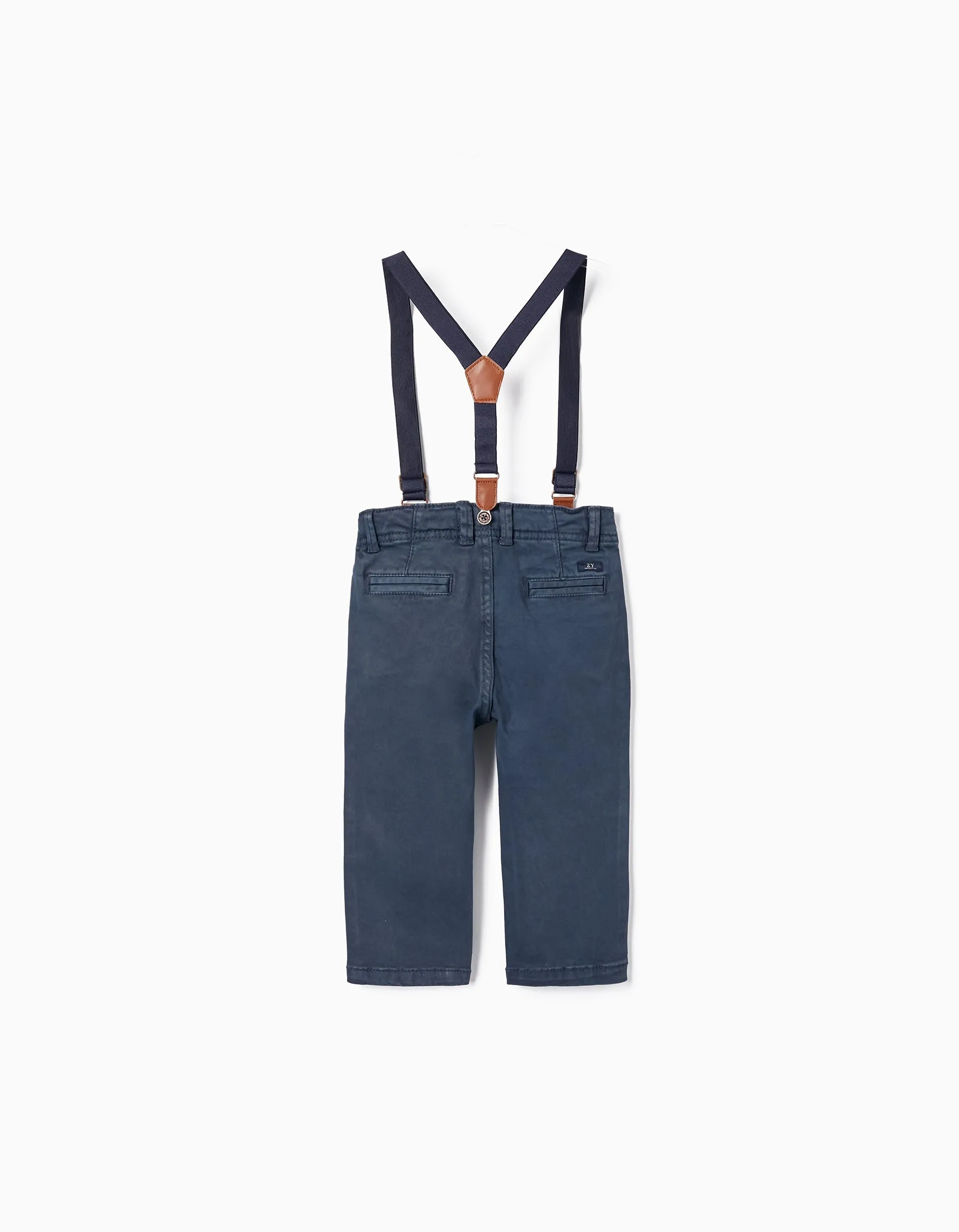 Twill Trousers with Suspenders for Baby Boys, Dark Blue