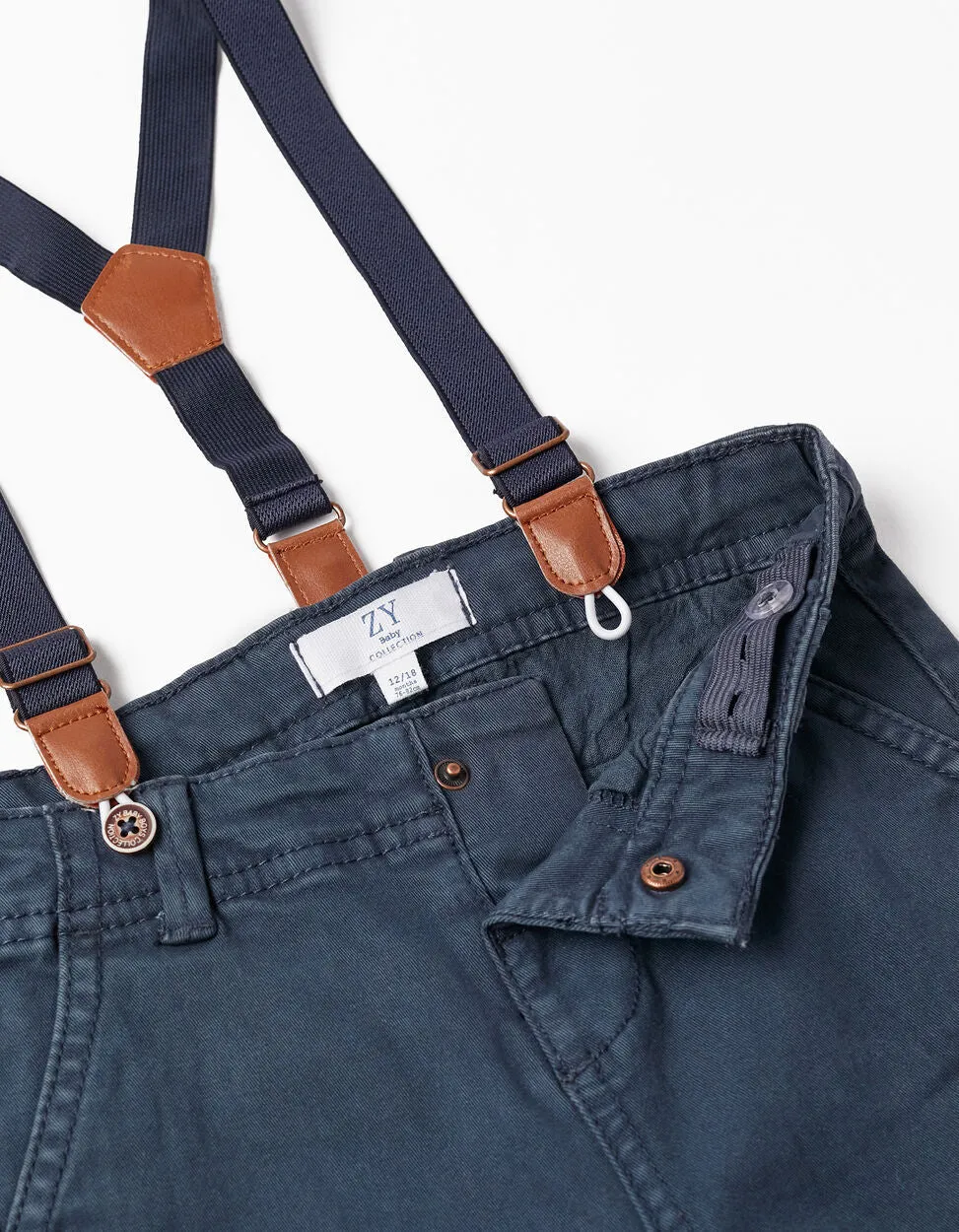 Twill Trousers with Suspenders for Baby Boys, Dark Blue