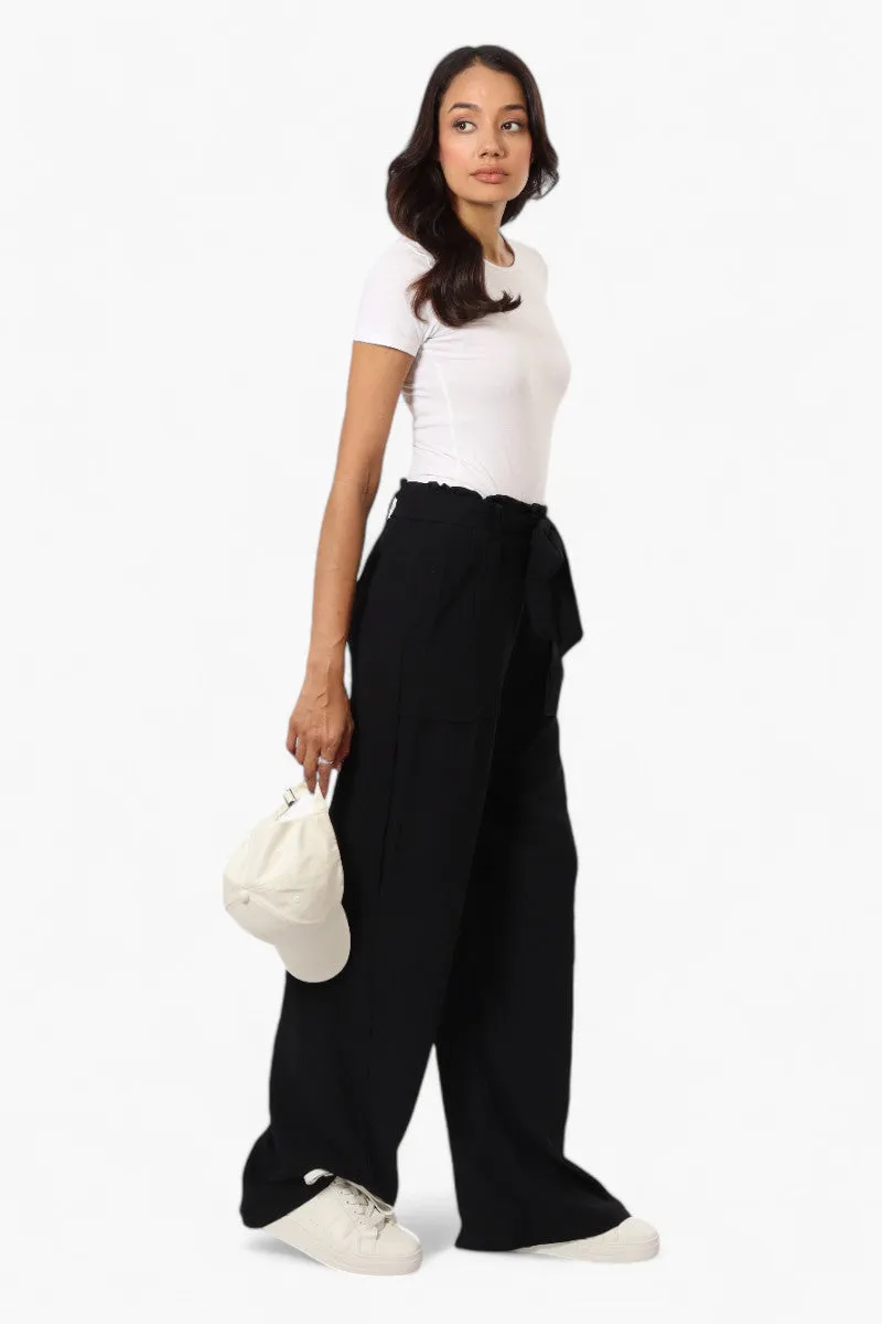 Urbanology Solid Belted Palazzo Pants - Black