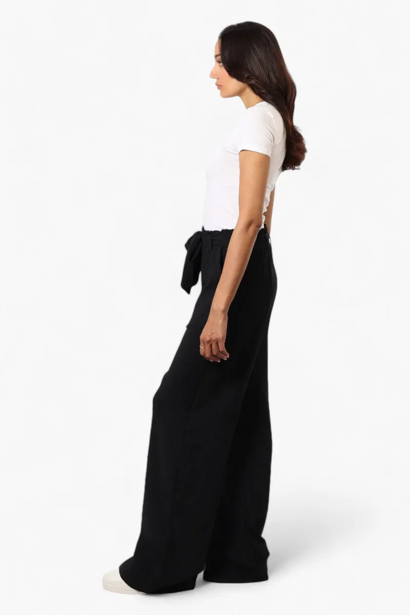 Urbanology Solid Belted Palazzo Pants - Black