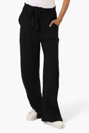 Urbanology Solid Belted Palazzo Pants - Black