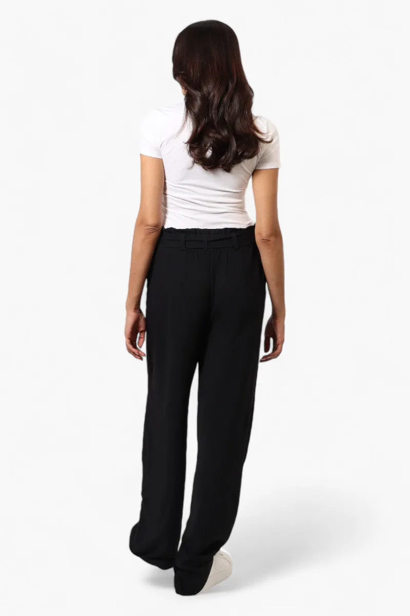 Urbanology Solid Belted Palazzo Pants - Black