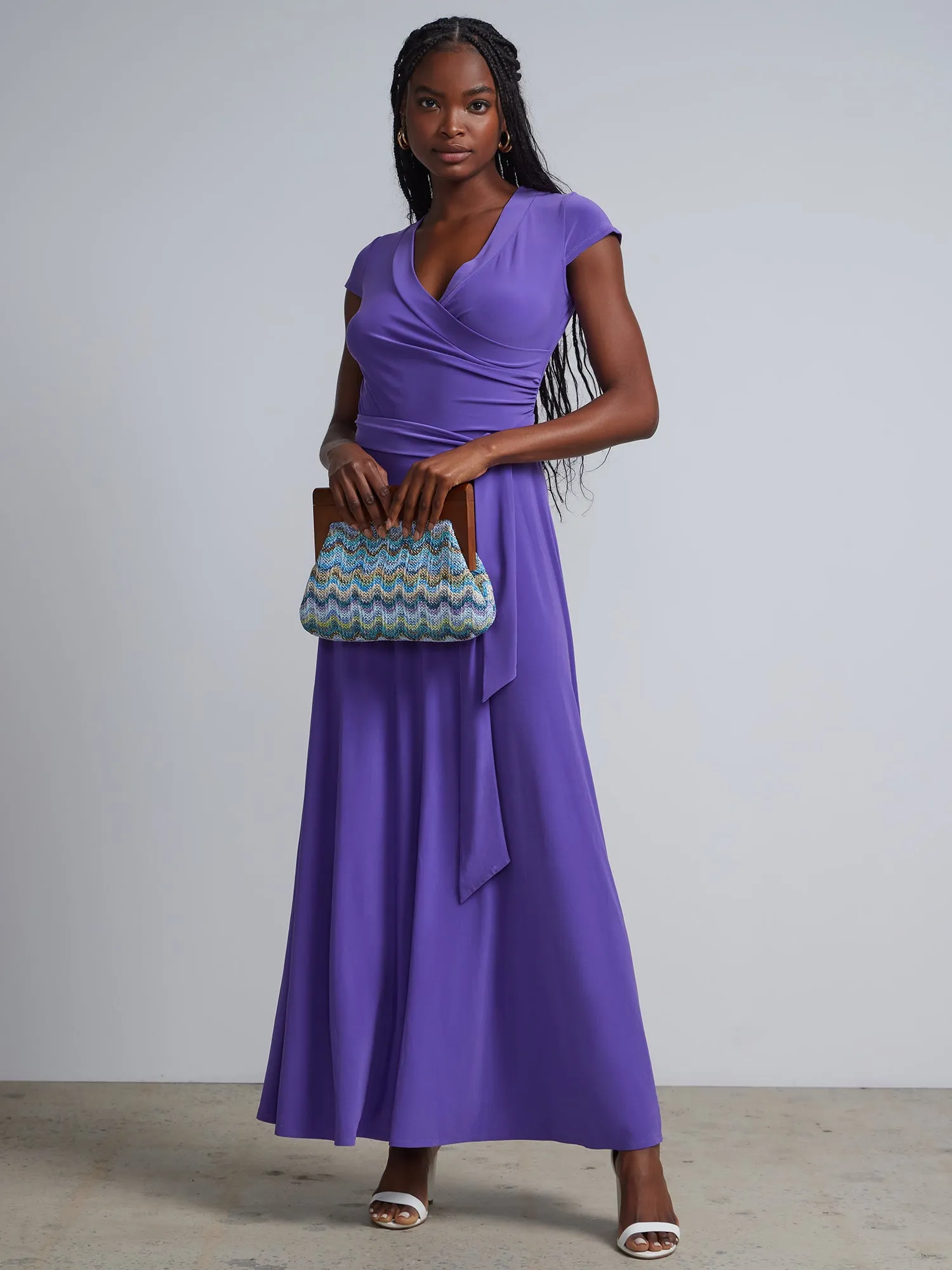 V-Neck Knit Wrap Maxi Dress