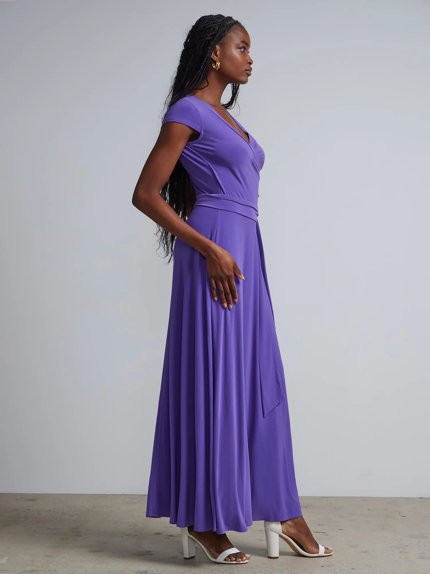 V-Neck Knit Wrap Maxi Dress