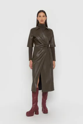 VEGAN LEATHER WRAP DRESS