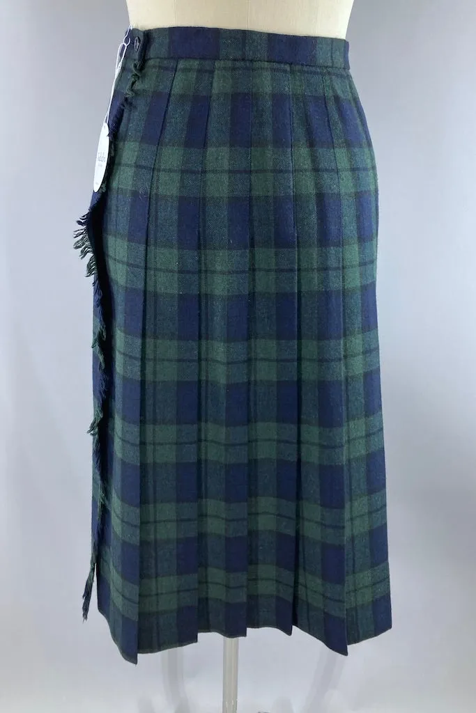 Vintage Black Watch Tartan Wool Kilt Skirt