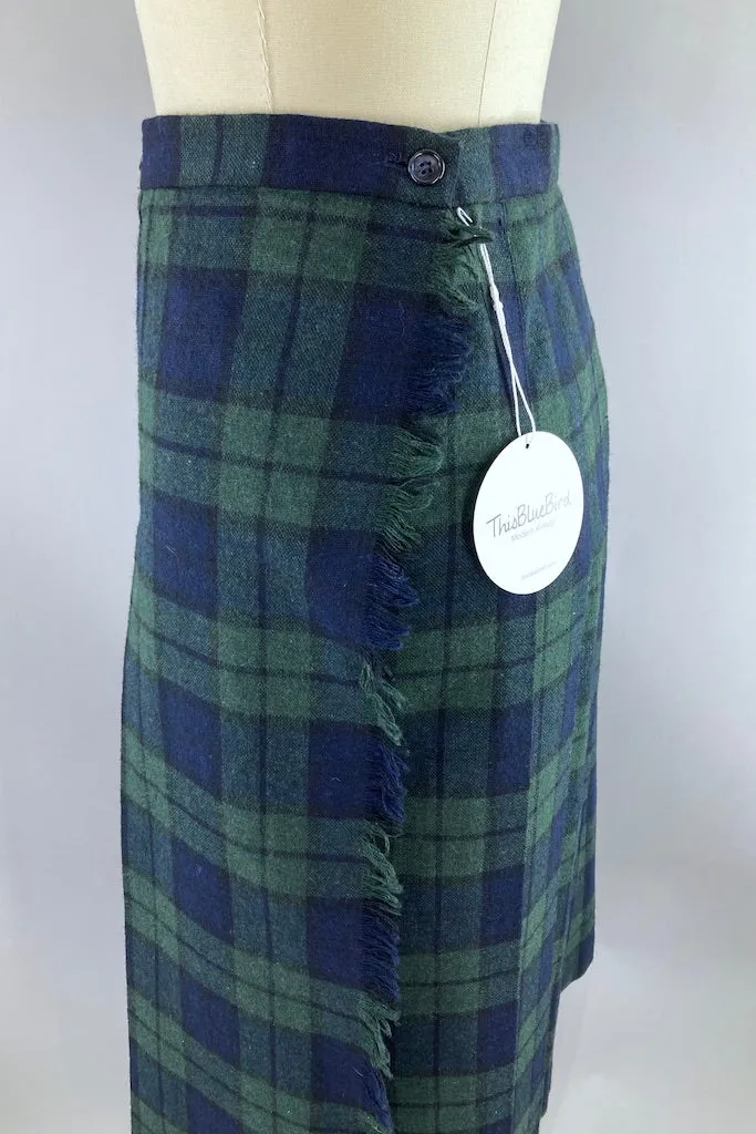 Vintage Black Watch Tartan Wool Kilt Skirt