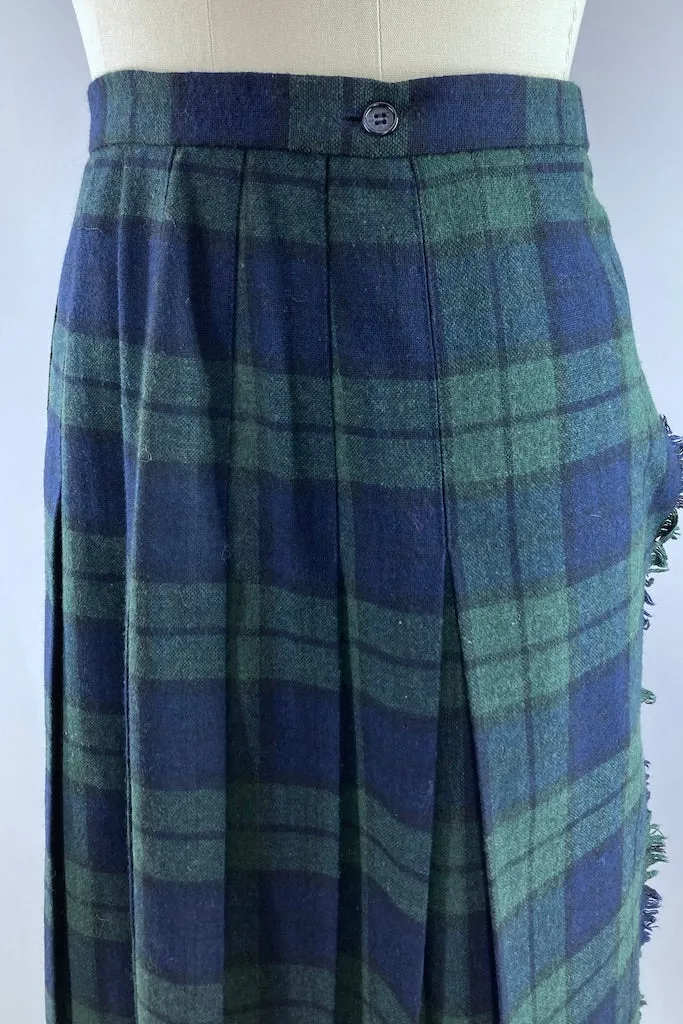 Vintage Black Watch Tartan Wool Kilt Skirt